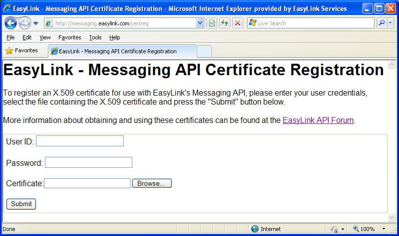 X.509 registration screen