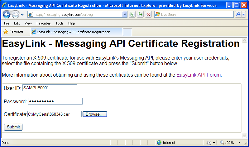 X.509 registration screen